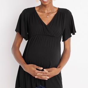 Maurice’s Solid Flutter Sleeve Babydoll Nursing Friendly Maternity Top